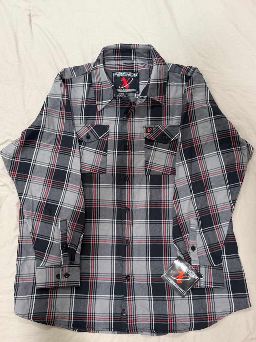 Milwaukee Motorcycle Gear Flannel Shirt in Red/Grey/Black